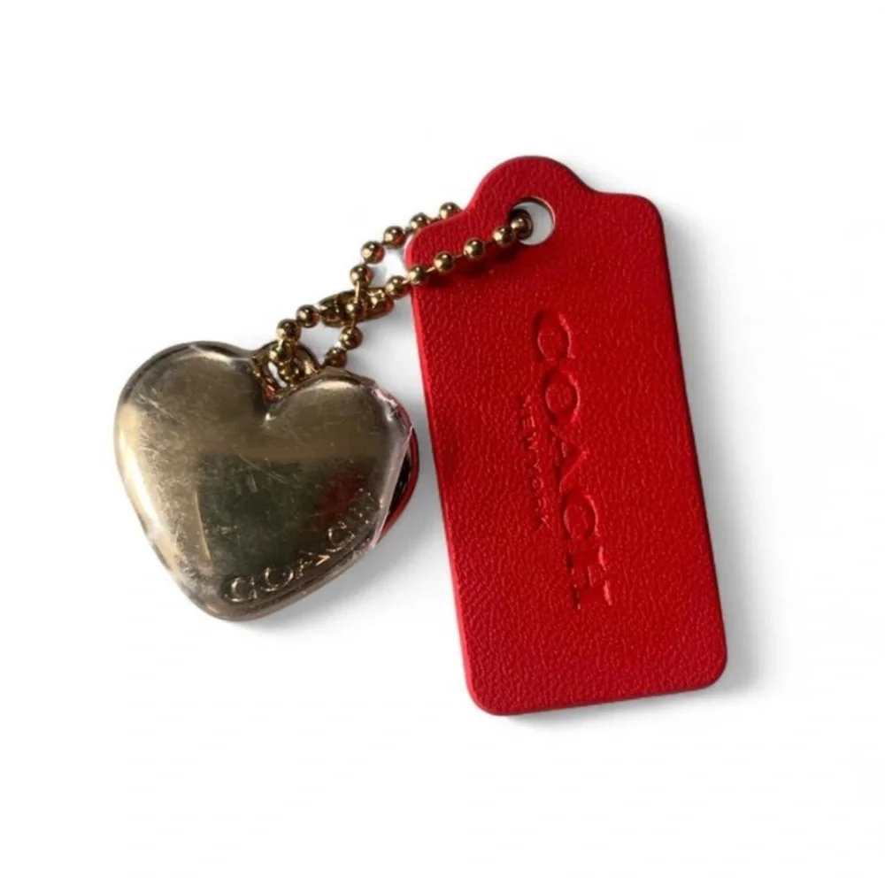Authentic Coach Heart & Red Leather Logo Bag Charm / Keychain